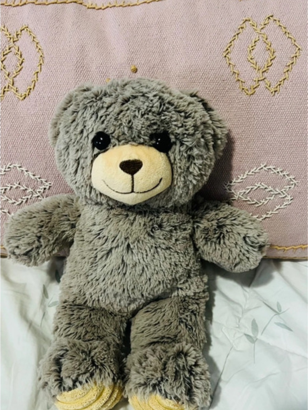 Gray Plush Teddy Bear with Cream Face